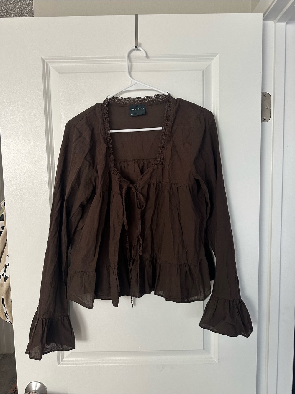ASOS Brown Peasant Tie-Front Blouse